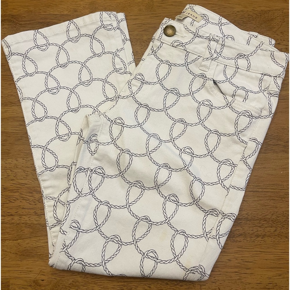 CAbi 761 Bootlet White & Black Nautical Cropped Jeans Size 4